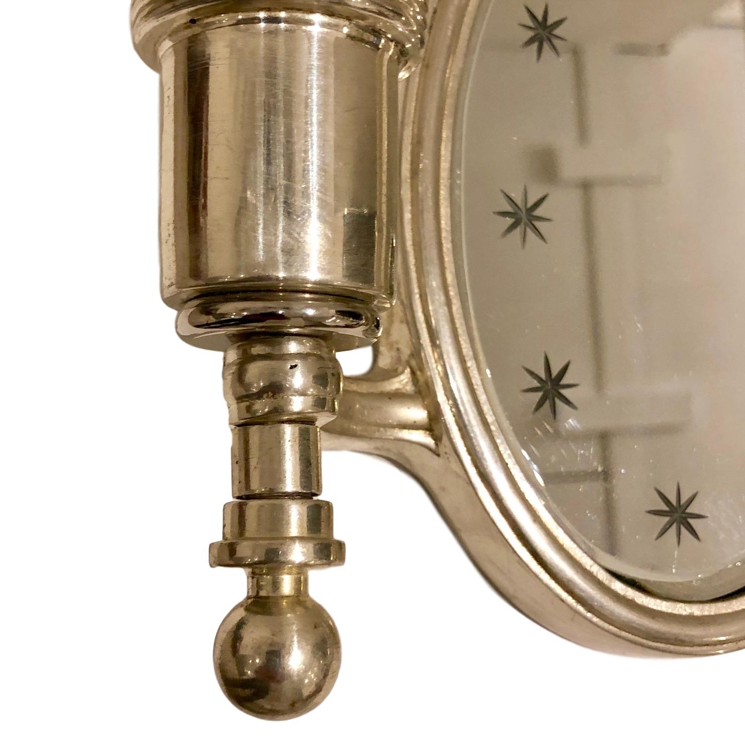 Pair of Silver-Plated Mirror Sconces In Good Condition For Sale In New York, NY