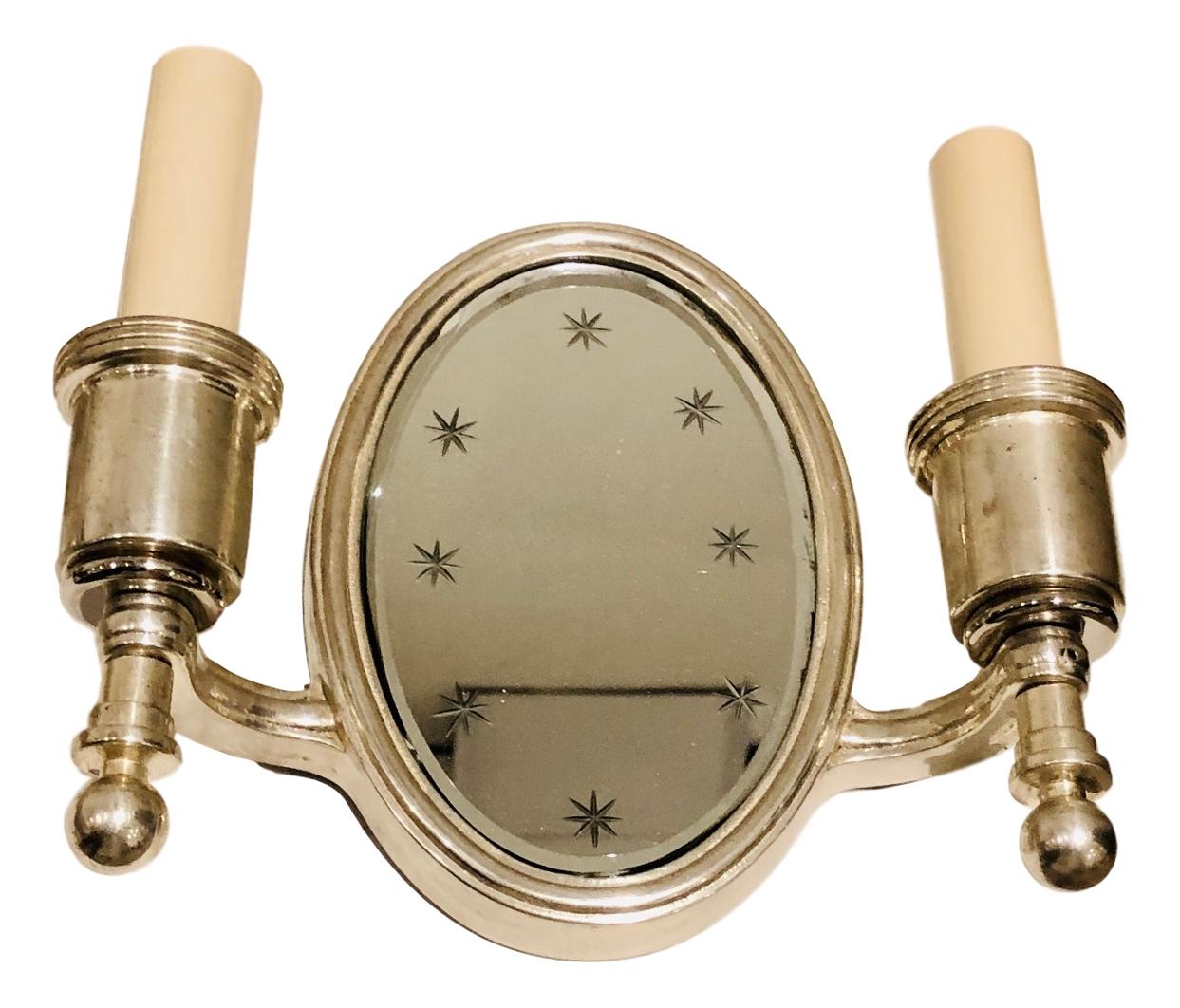 Mid-20th Century Pair of Silver-Plated Mirror Sconces For Sale