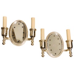 Vintage Pair of Silver-Plated Mirror Sconces