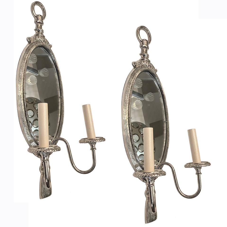 American Pair of Silver Plated Neoclassic Sconces For Sale