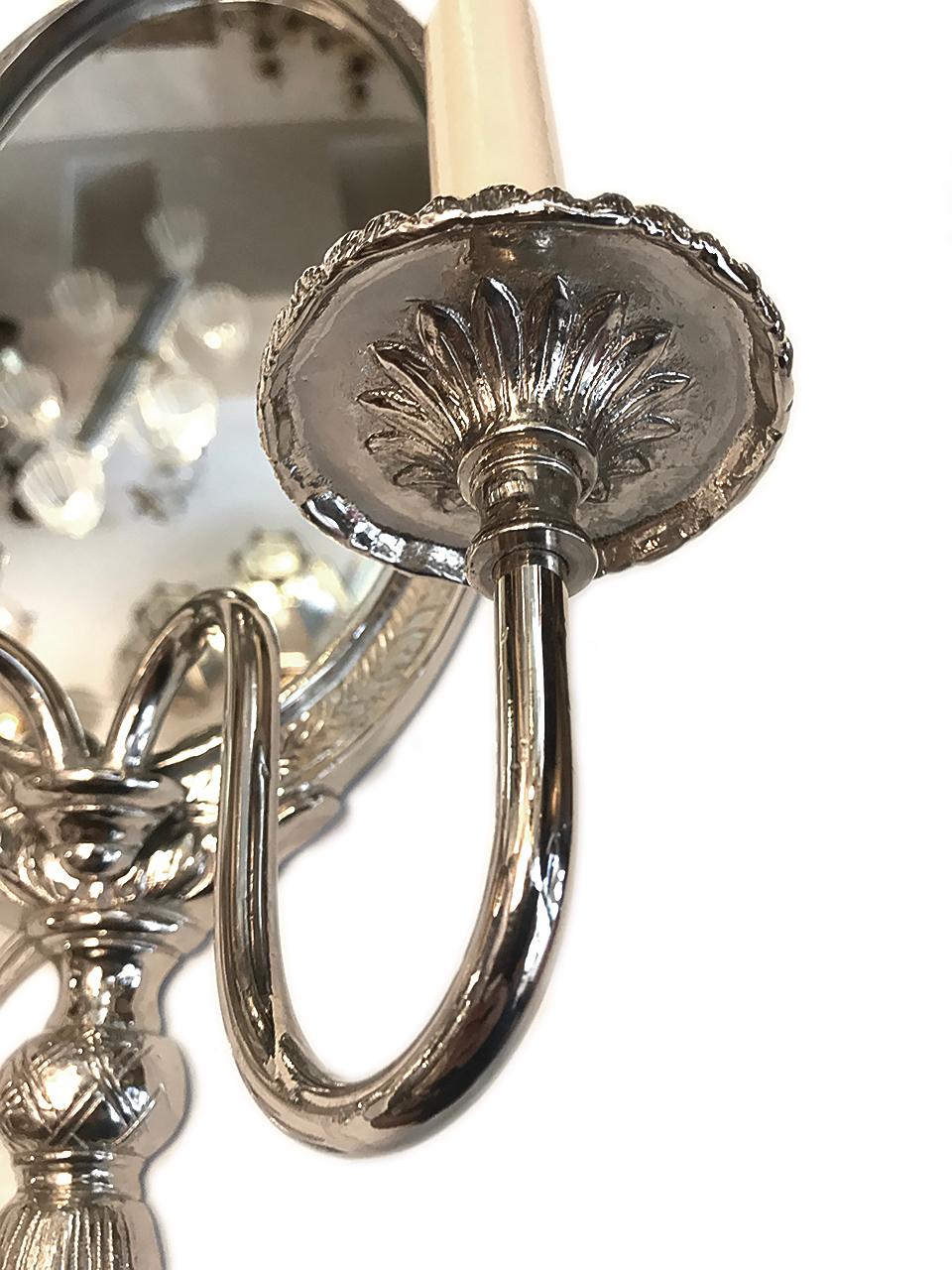 Silvered Pair of Silver Plated Neoclassic Sconces For Sale