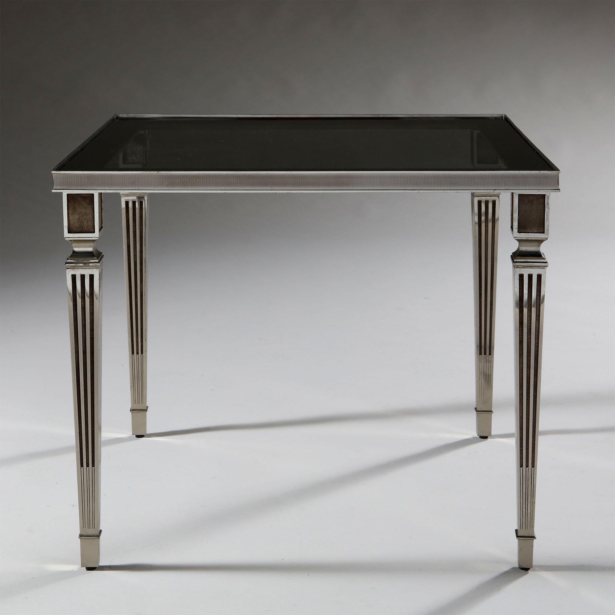 Pair of Silver Plated Occasional Tables with Original Glass Tops after Jansen In Good Condition For Sale In London, GB