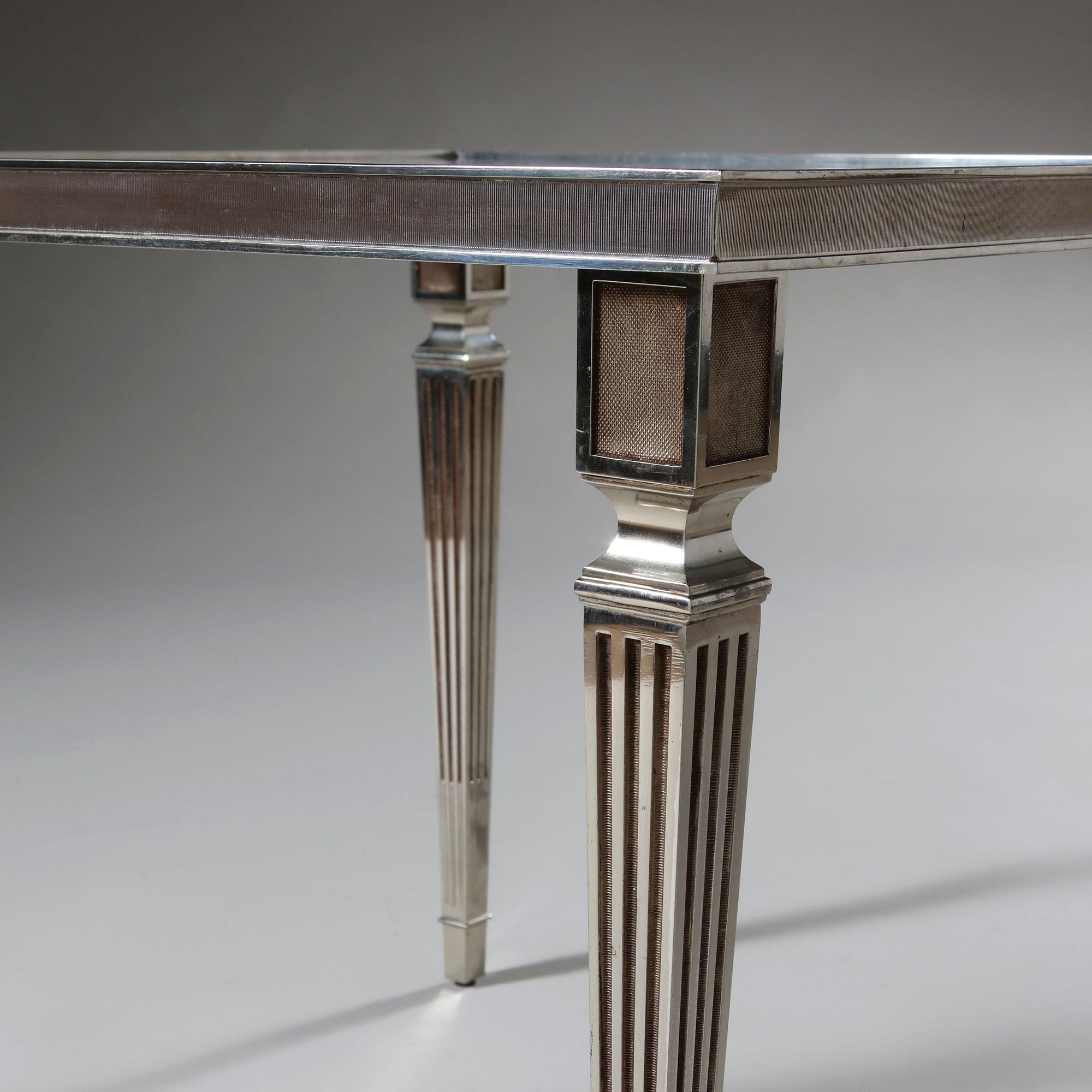 20th Century Pair of Silver Plated Occasional Tables with Original Glass Tops after Jansen For Sale