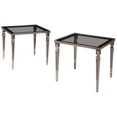 Pair of Silver Plated Occasional Tables with Original Glass Tops after Jansen
