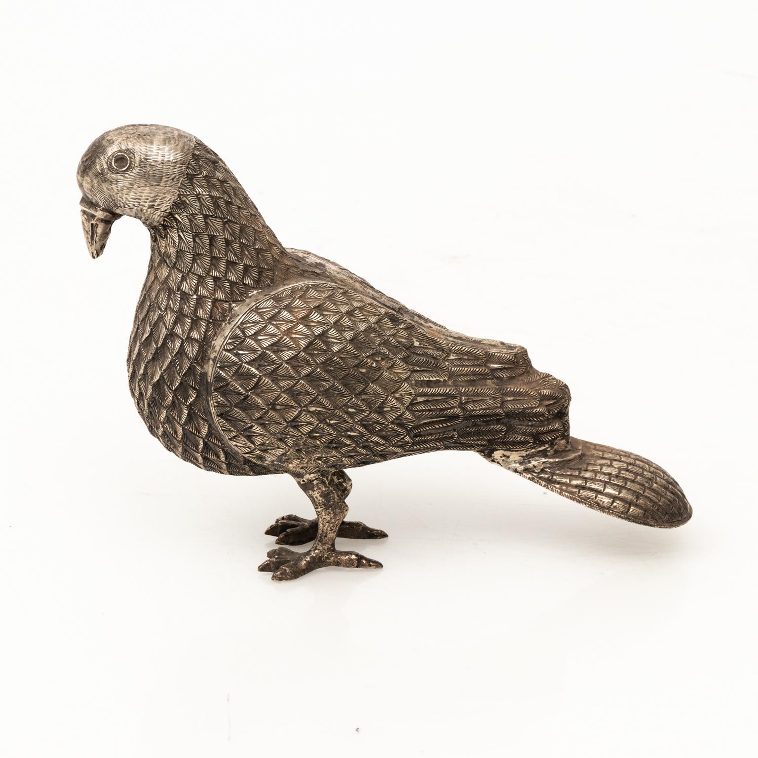 20th Century Pair of Silver Plated Pigeons