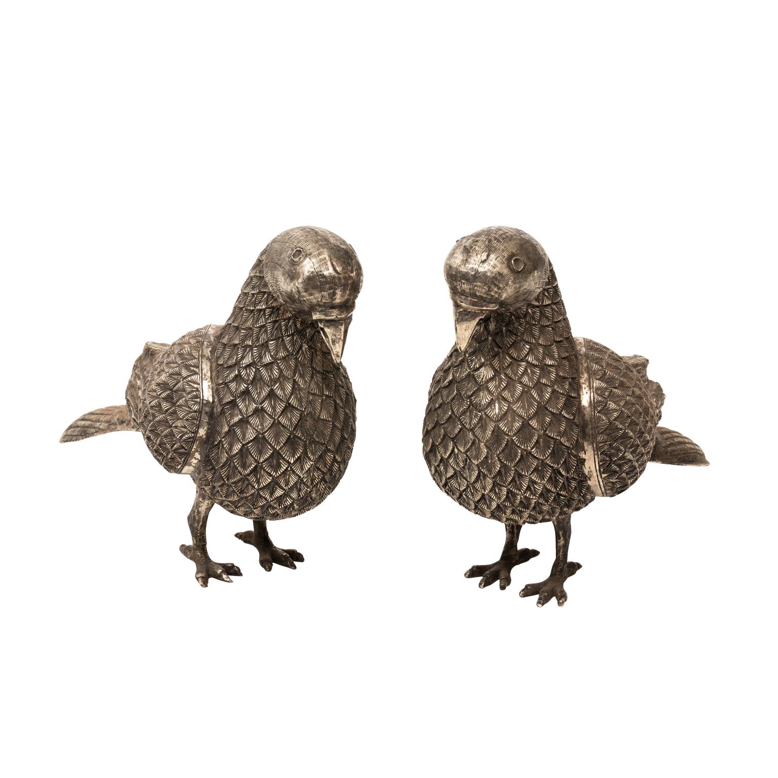 Pair of Silver Plated Pigeons