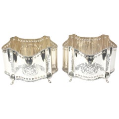 Pair of Silver Plated Planters or Decorative Holders, Pierced Details Vintage