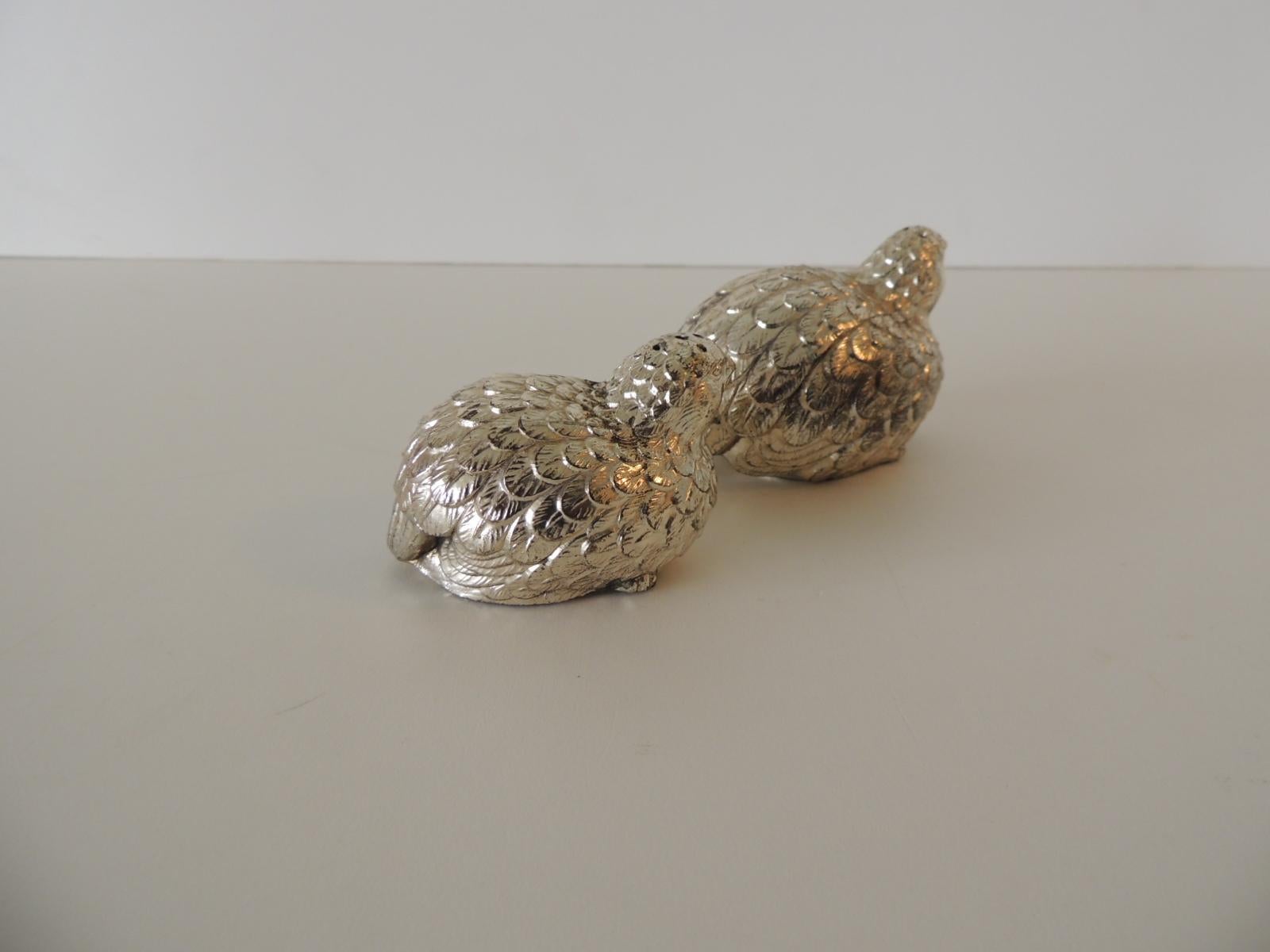 Taiwanese Pair of Silver Plated Quails Salt and Pepper Metal Shakers