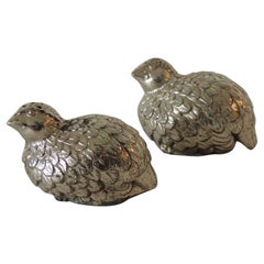 Pair of Silver Plated Quails Salt and Pepper Metal Shakers