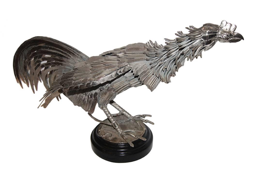 Spanish Pair of Silver Plated Rooster Sculptures For Sale