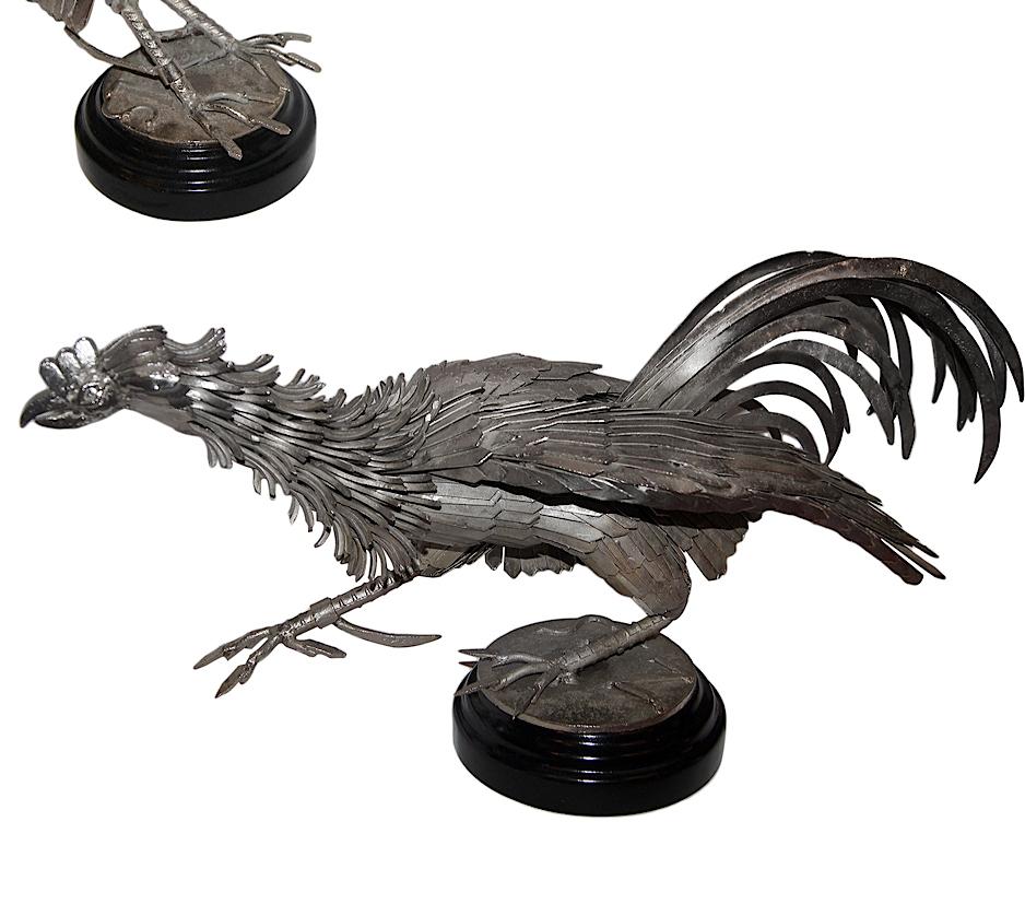 Pair of Silver Plated Rooster Sculptures In Good Condition For Sale In New York, NY