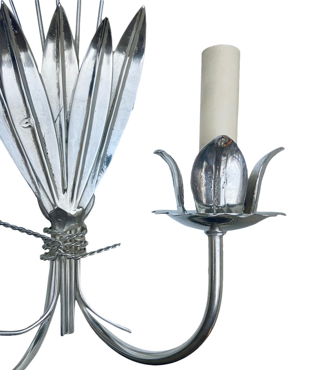 Italian Pair of Silver Plated Sconces For Sale