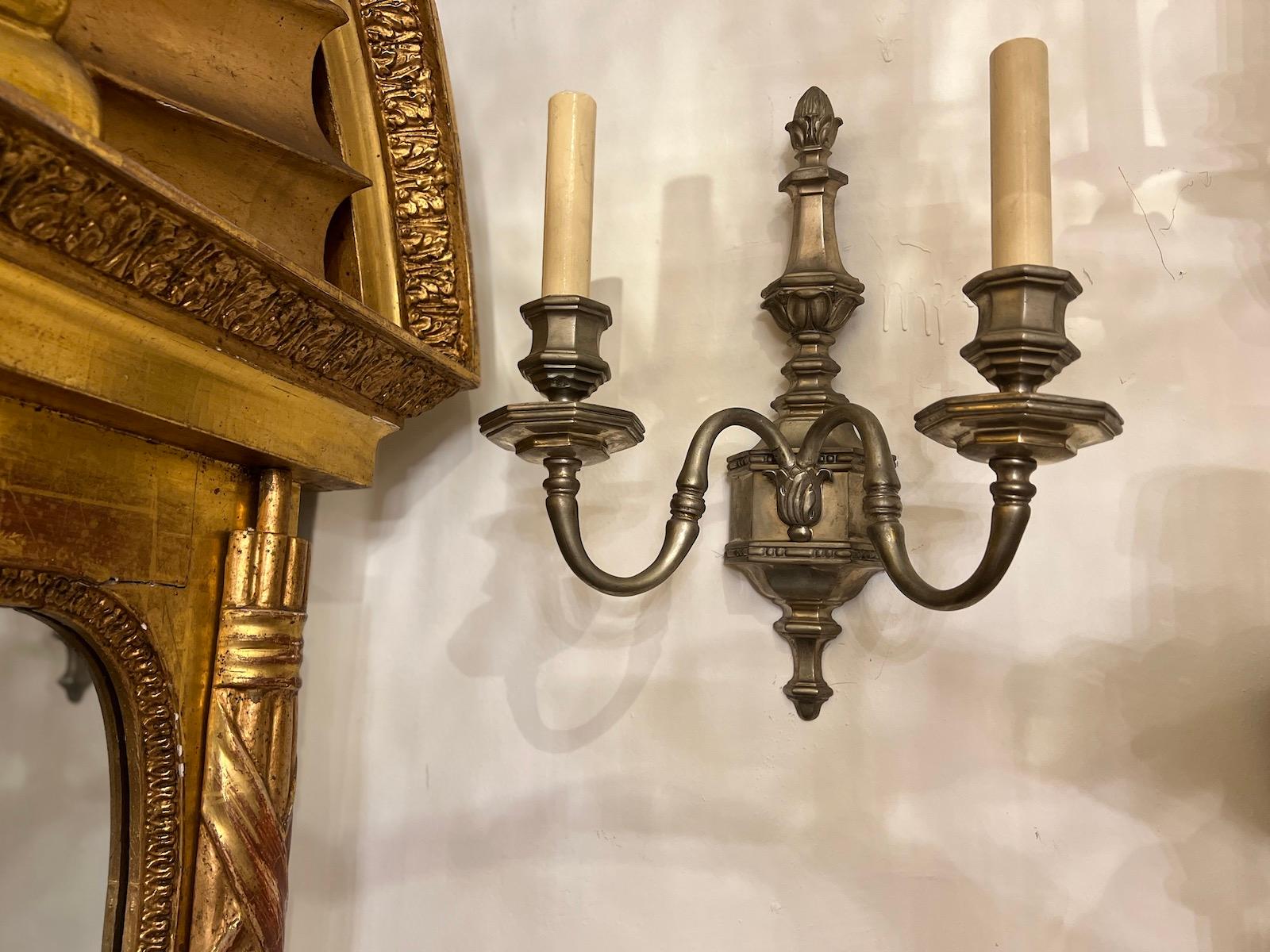 Mid-20th Century Pair of Silver Plated Sconces For Sale
