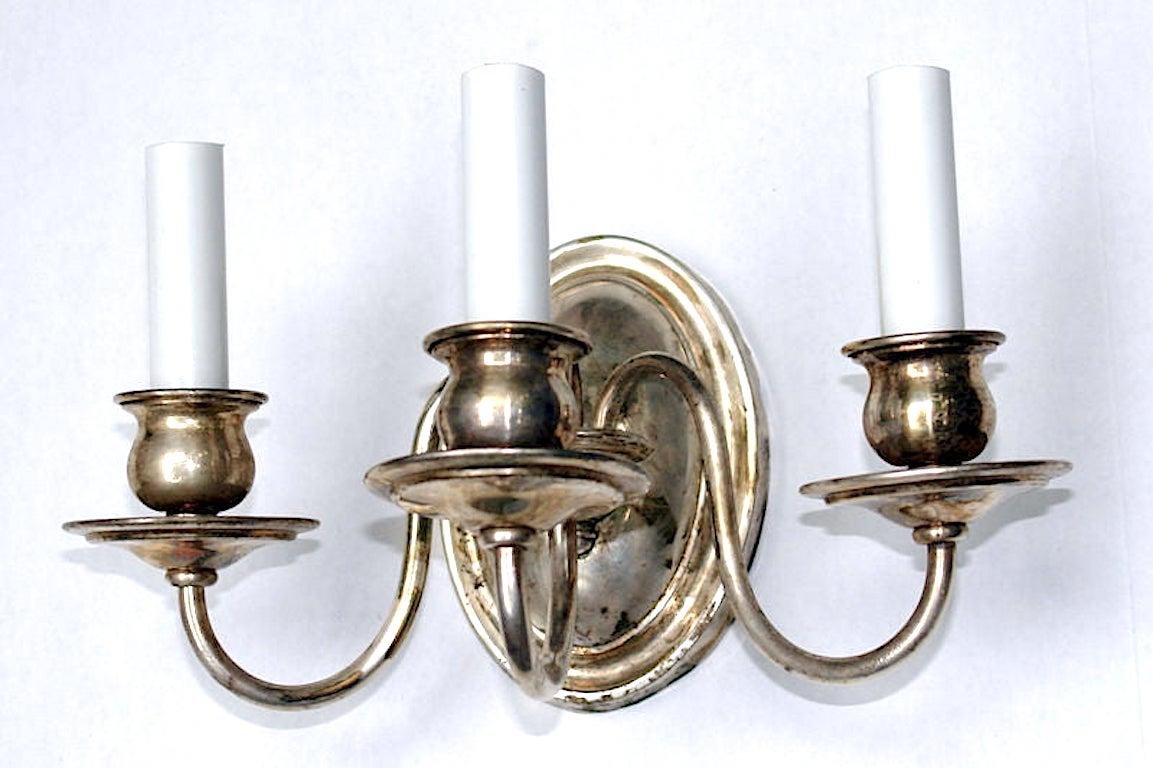 Early 20th Century Pair of Silver Plated Sconces For Sale