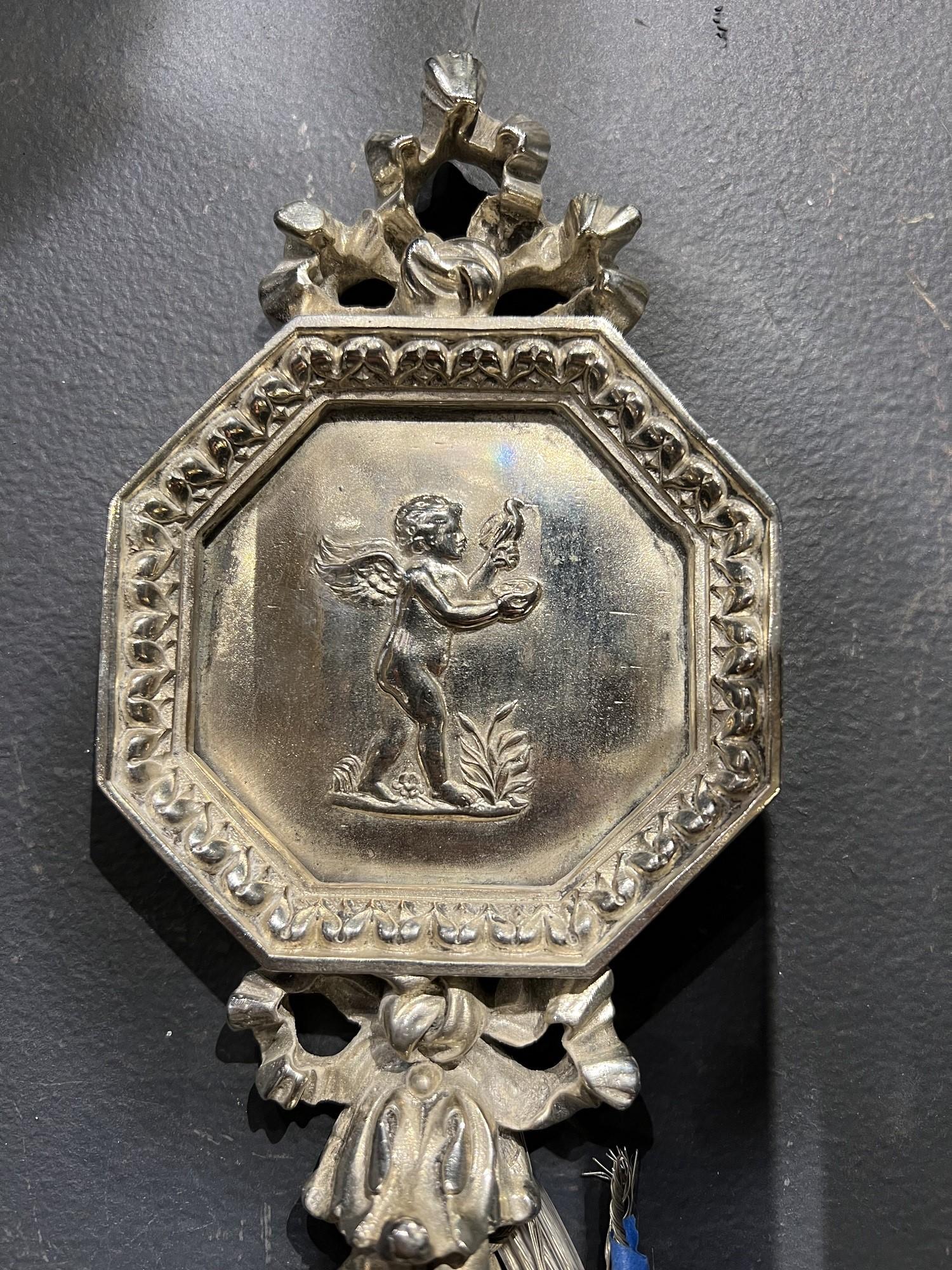 Bronze Pair of Silver Plated Sconces with Cherubs, Circa 1920s