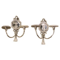 Pair of Silver Plated Sconces with Cherubs, Circa 1920s