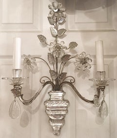 Pair of Silver Plated Sconces with Flowers