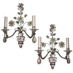 Vintage Pair of Silver Plated Sconces with Flowers