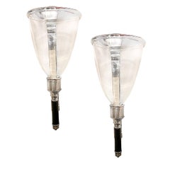 Pair of Silver Plated Sconces with Glass Hurricanes