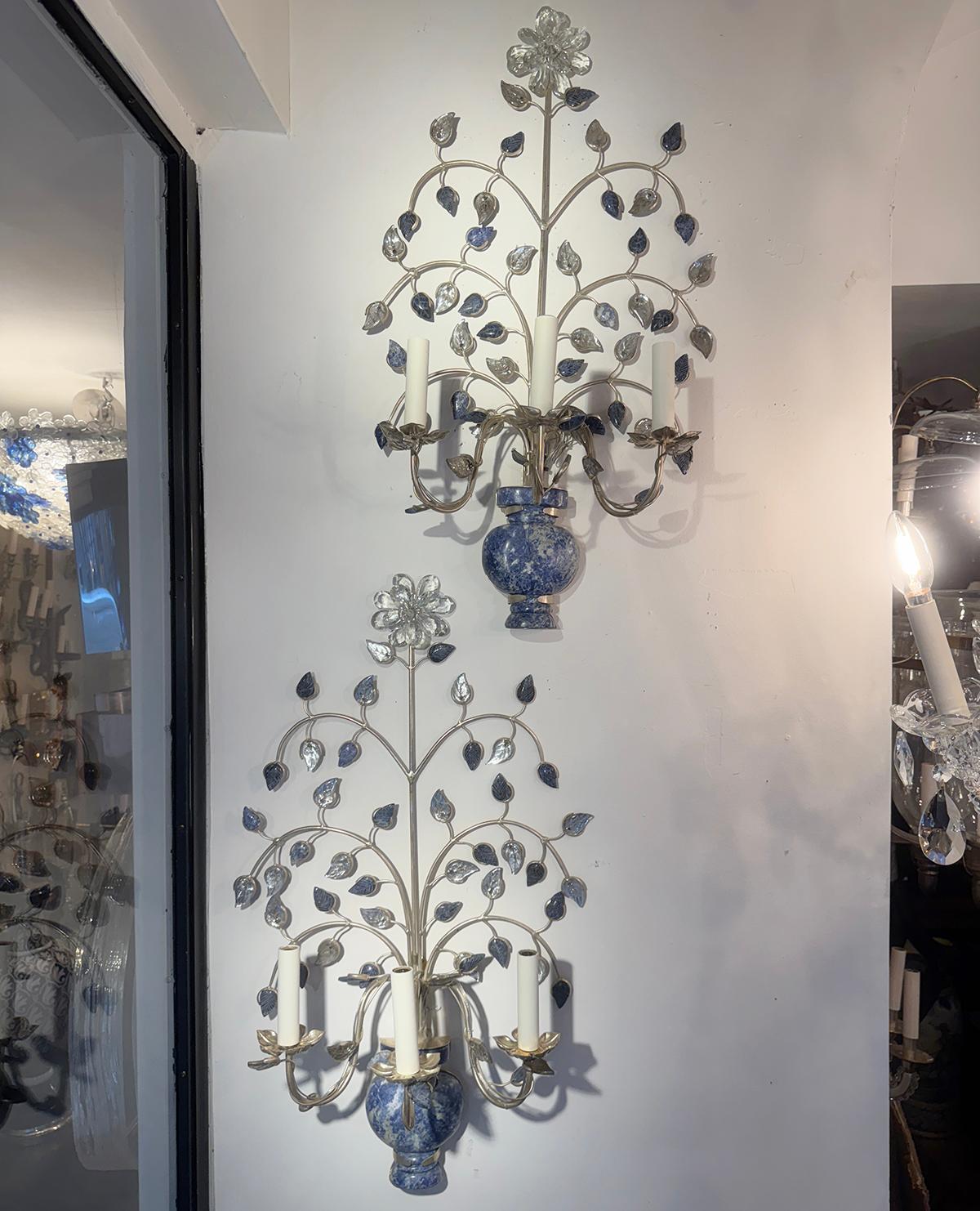 Coppia di lampade da sole placcate in argento con Lapislazzuli in vendita 4