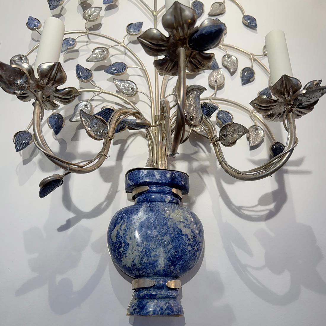 Coppia di lampade da sole placcate in argento con Lapislazzuli In condizioni buone in vendita a New York, NY