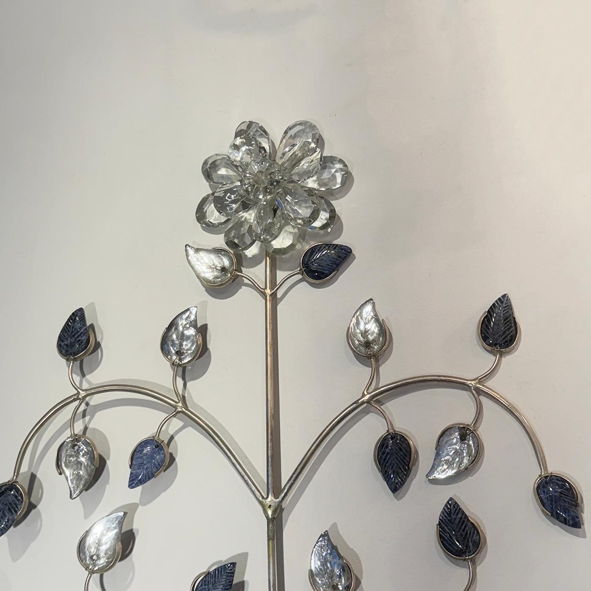 Francese Coppia di lampade da sole placcate in argento con Lapislazzuli in vendita