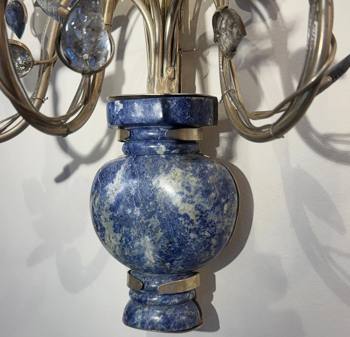 Coppia di lampade da sole placcate in argento con Lapislazzuli in vendita 3