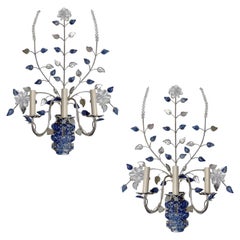 Pair of Silver Plated Sconces with Lapis Lazuli