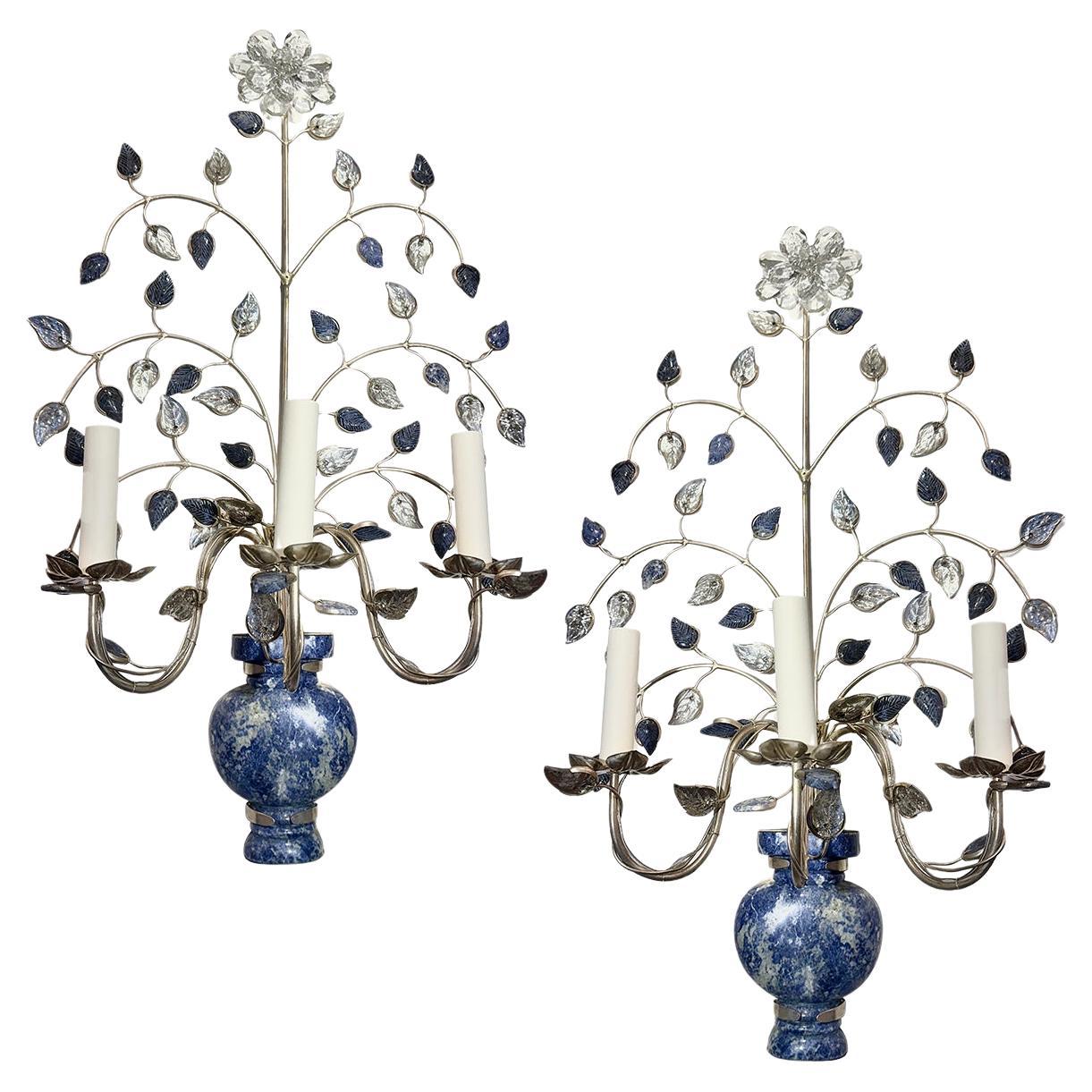 Coppia di lampade da sole placcate in argento con Lapislazzuli