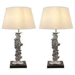 Pair of Silver-Plated Sculptural Table Lamps, Circa 1950s