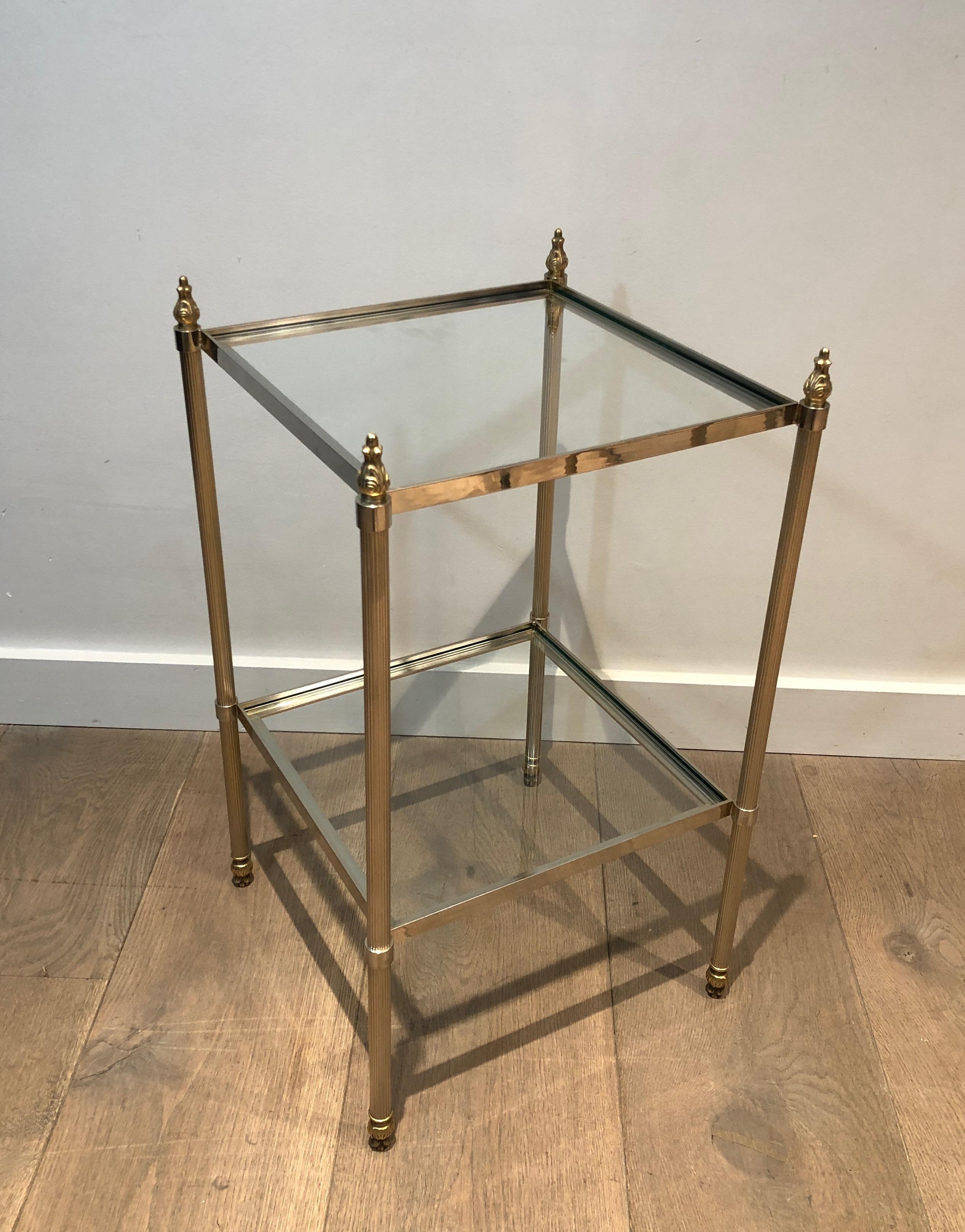 Mid-20th Century Pair of Silver Plated Side Tables with 2 Tiers and Fluted Legs, French Work Attr