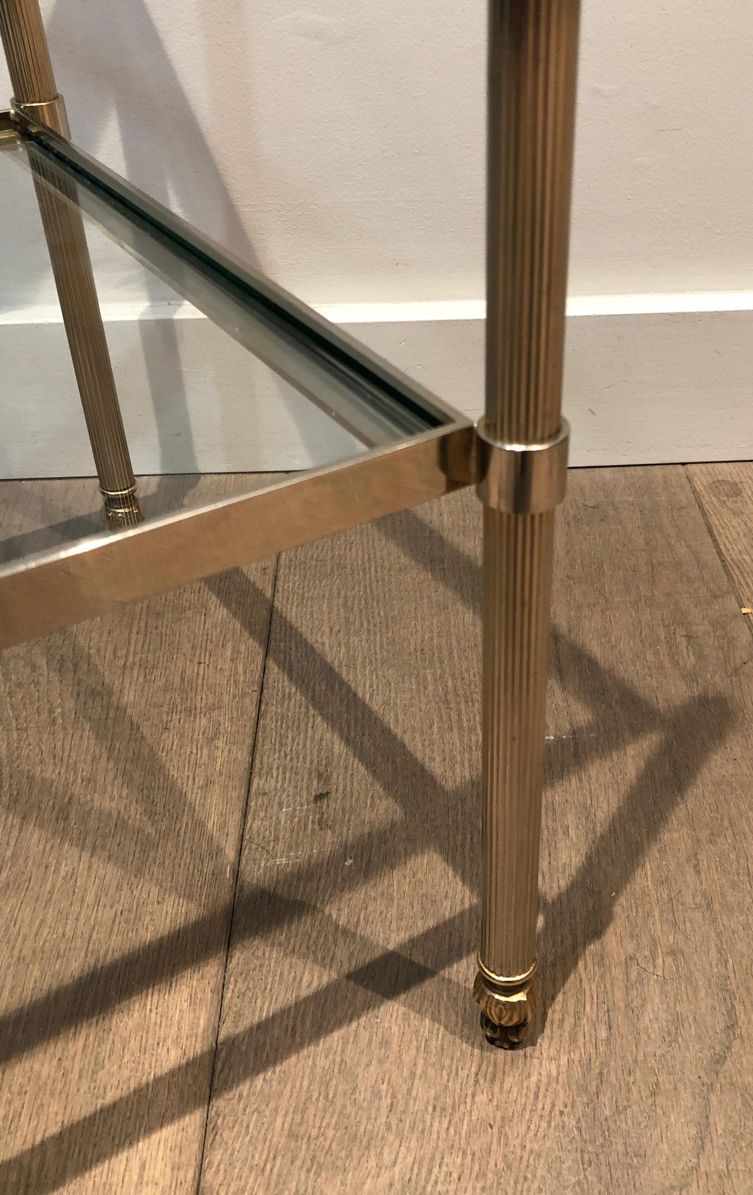 Pair of silver plated side tables with fluted legs attributed to Maison Jansen For Sale 5