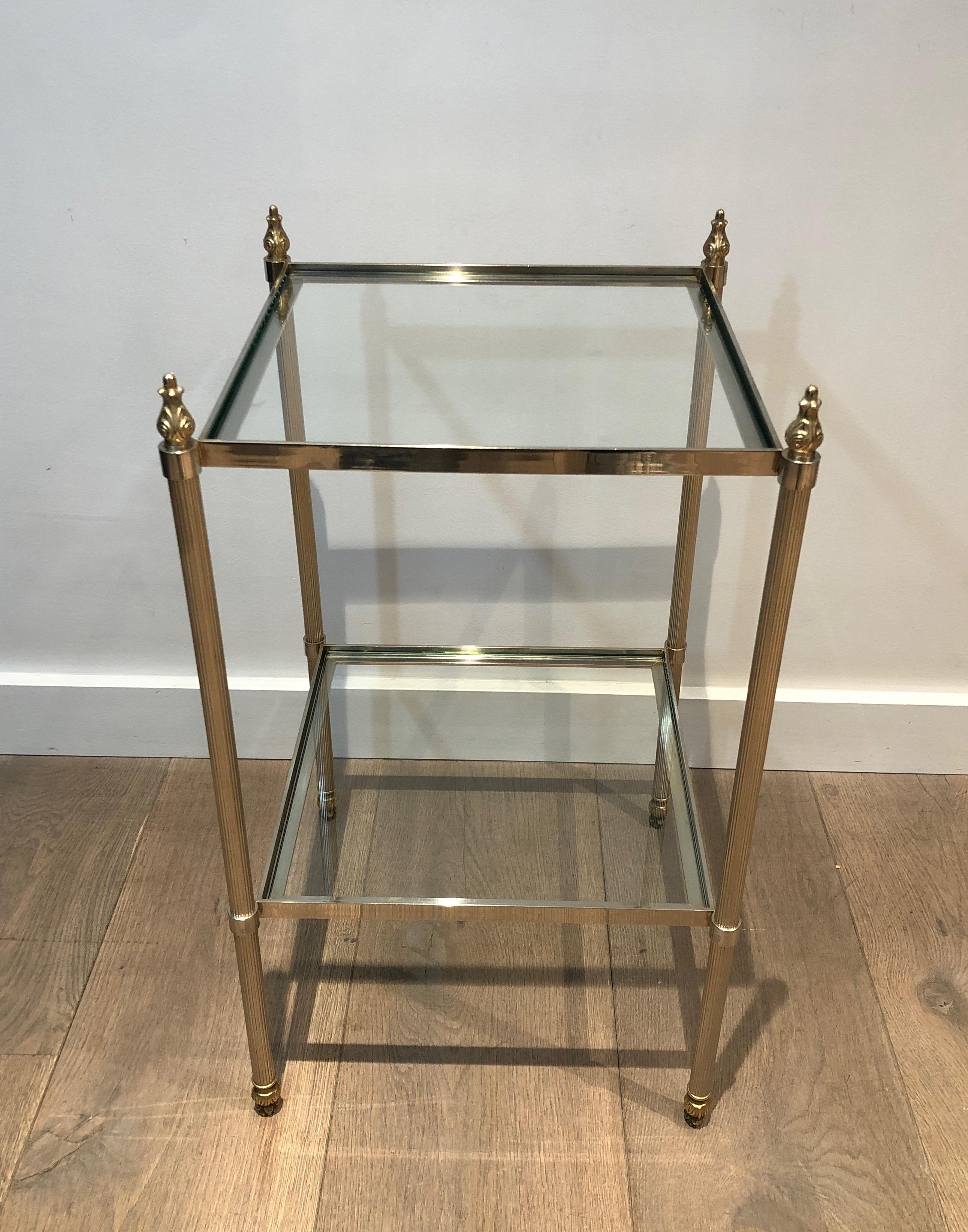 Mid-20th Century Pair of silver plated side tables with fluted legs attributed to Maison Jansen For Sale