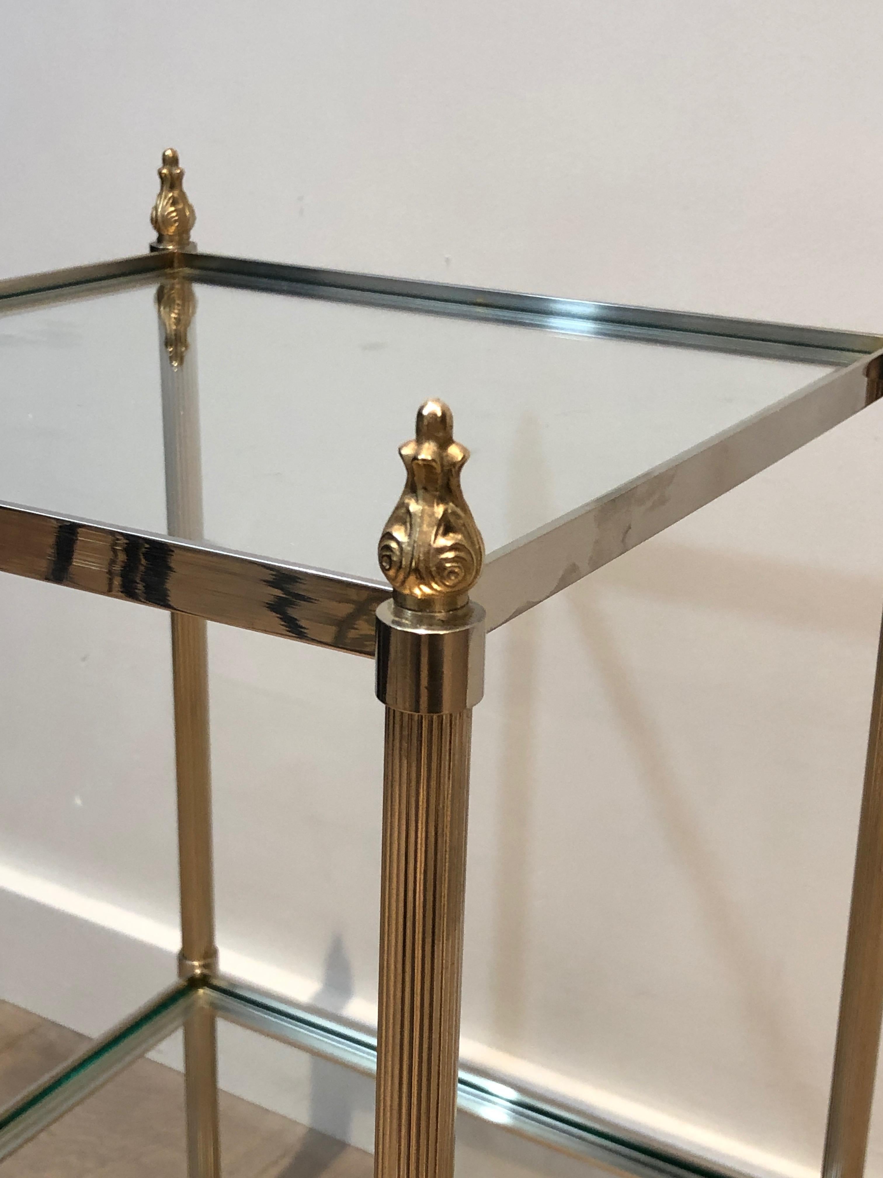 Brass Pair of silver plated side tables with fluted legs attributed to Maison Jansen For Sale