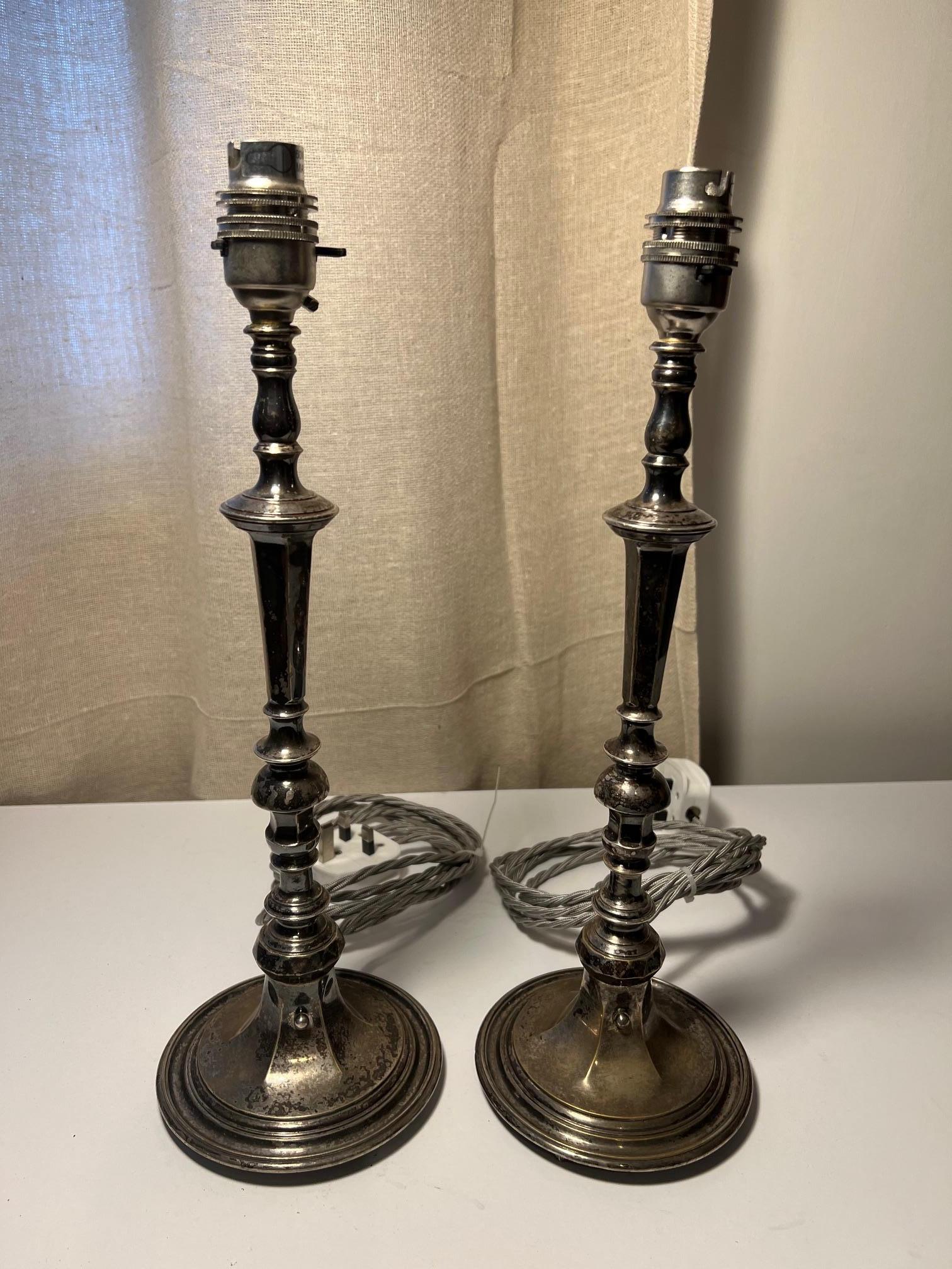 British Pair Of Silver Plated Table lamps For Sale