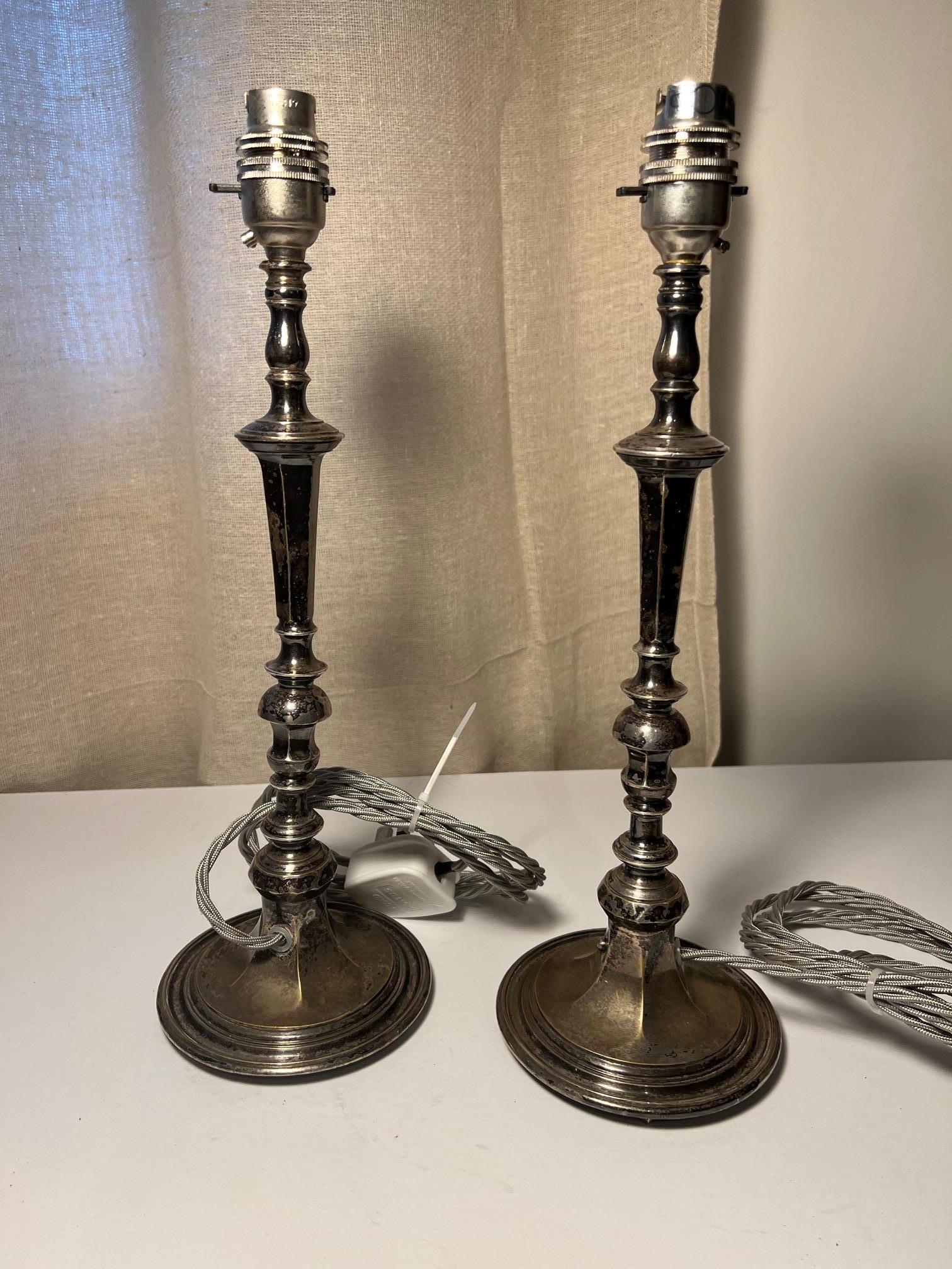 Pair Of Silver Plated Table lamps For Sale 2