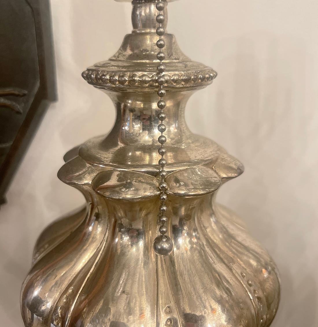 French Pair of Silver Plated Table Lamps For Sale