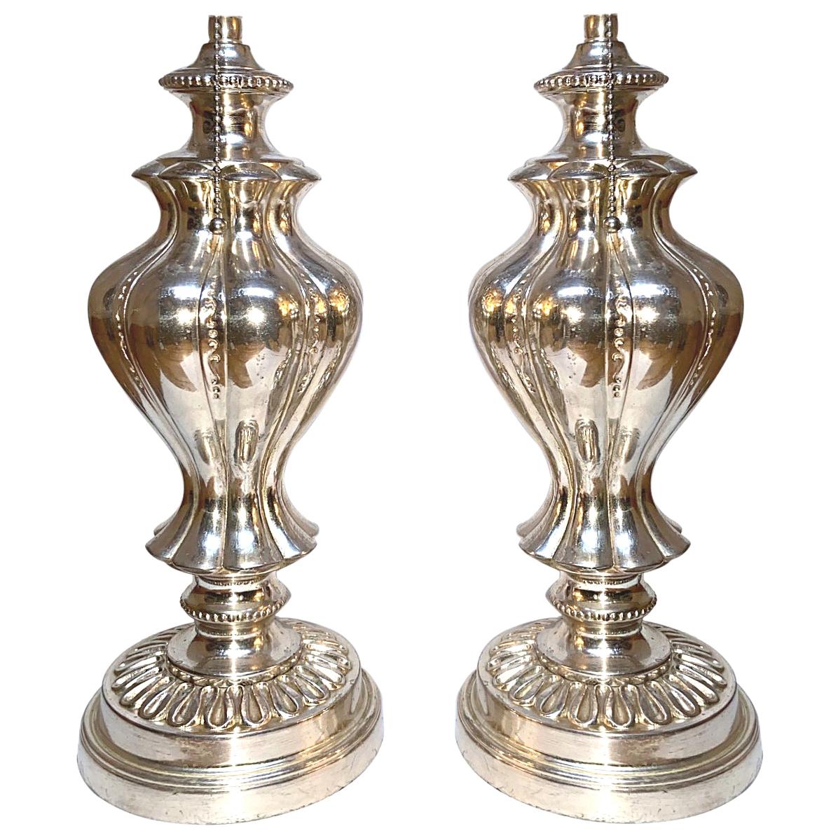 Pair of Silver Plated Table Lamps For Sale