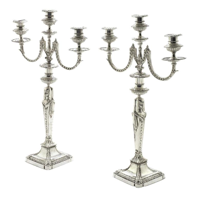  Candelabra by Elkington & Co., 1875 Silver Plated Three-Light (Pair) For Sale