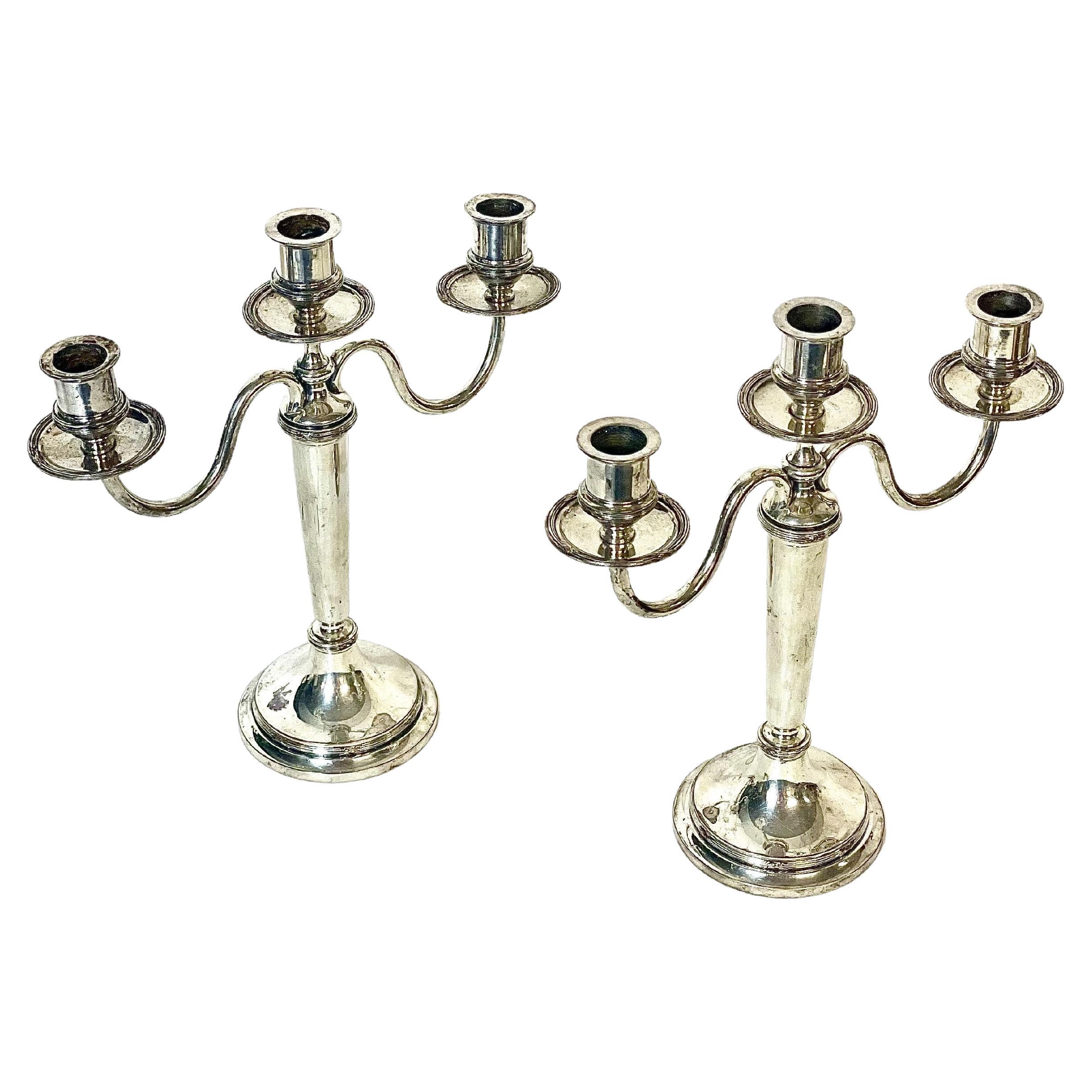 Pair of Silver Plated Three Light Candelabra by Victor Saglier For Sale