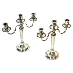 Vintage Pair of Silver Plated Three Light Candelabra by Victor Saglier