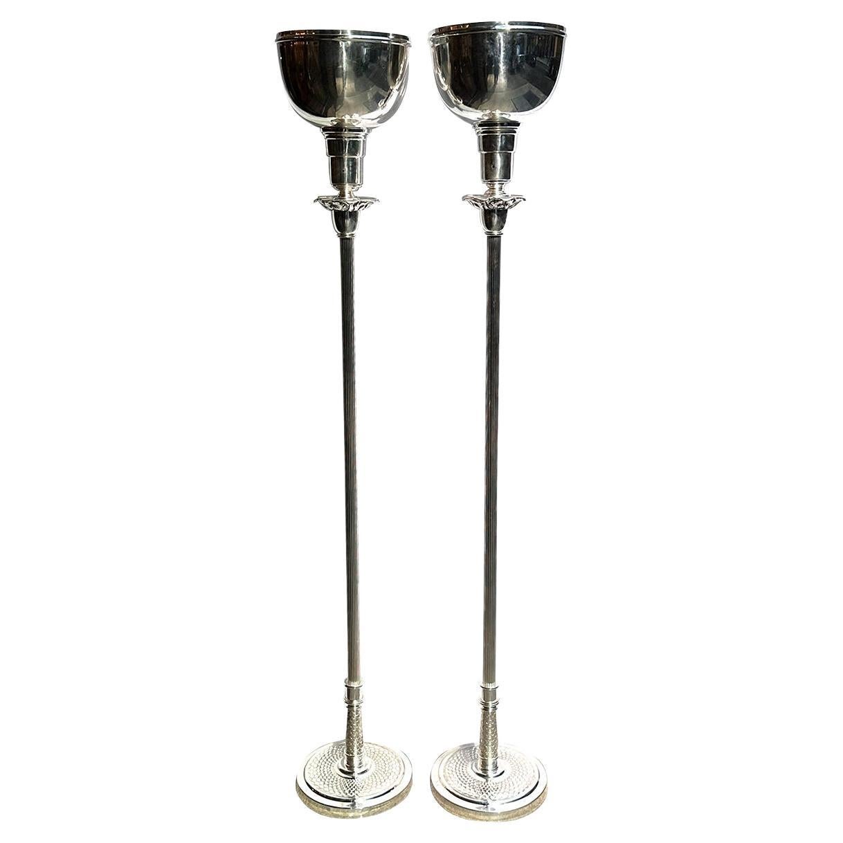 Pair of Silver Plated Torchieres im Angebot