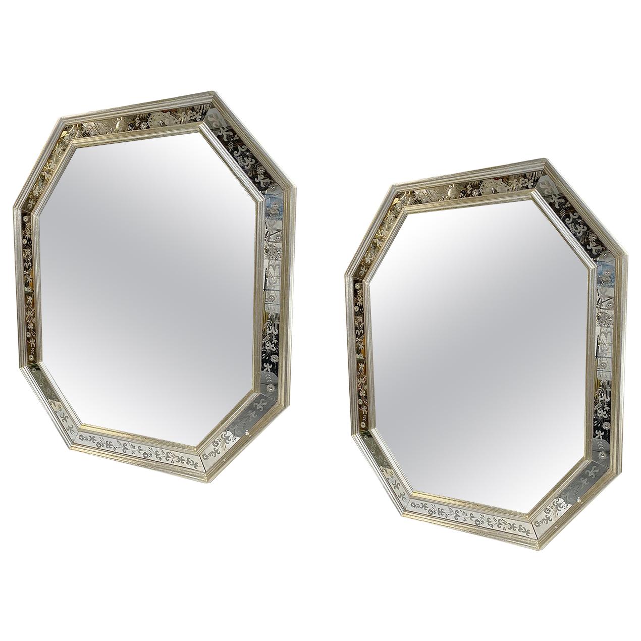 Pair of Silver Plated Venetian Mirrors, Sold Individually
