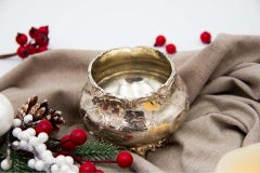 Pair of silver pots with engraved floral motifs, raised rim and four feet