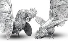 Extreme Rare German Made, Pair of Silver Rooster Figurine