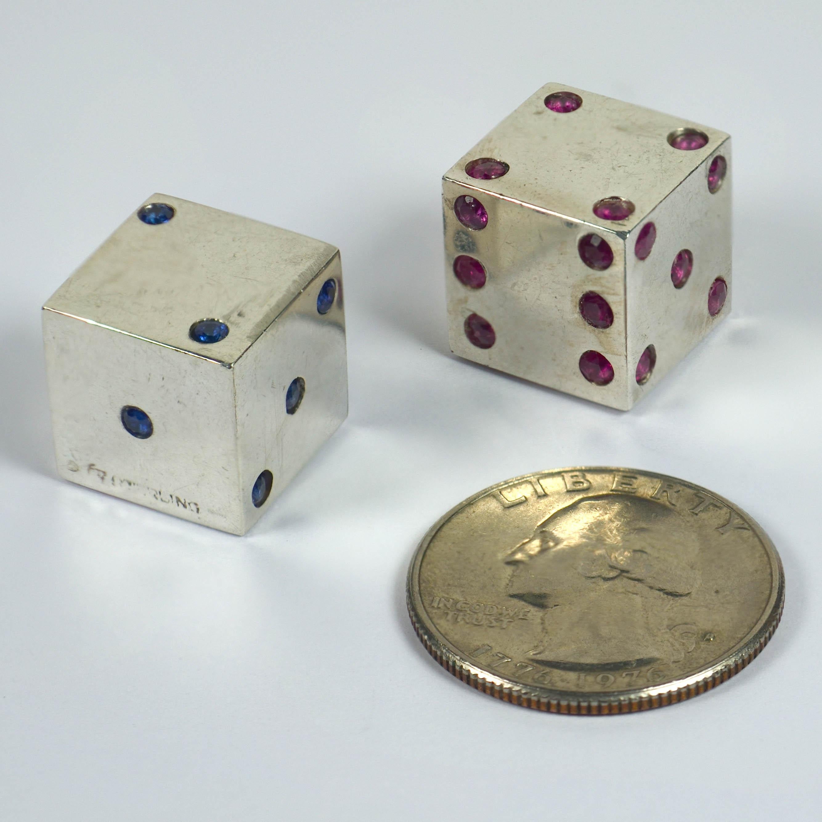 Pair of Silver Ruby Sapphire Dice In Good Condition In London, GB