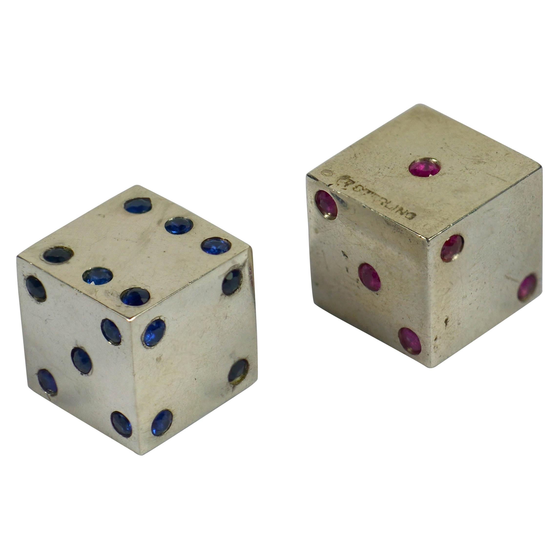 Pair of Silver Ruby Sapphire Dice