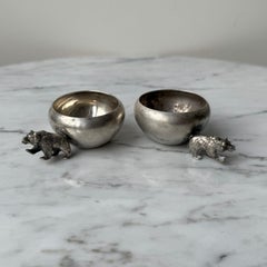 Pair of Silver Salt Cellars and Pepper Shakers with Bear Handles