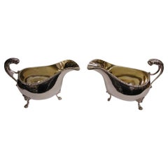 Pair of Silver Sauce Boats with Lion Feet and Handles, B'ham, Thomas Edward Atkins