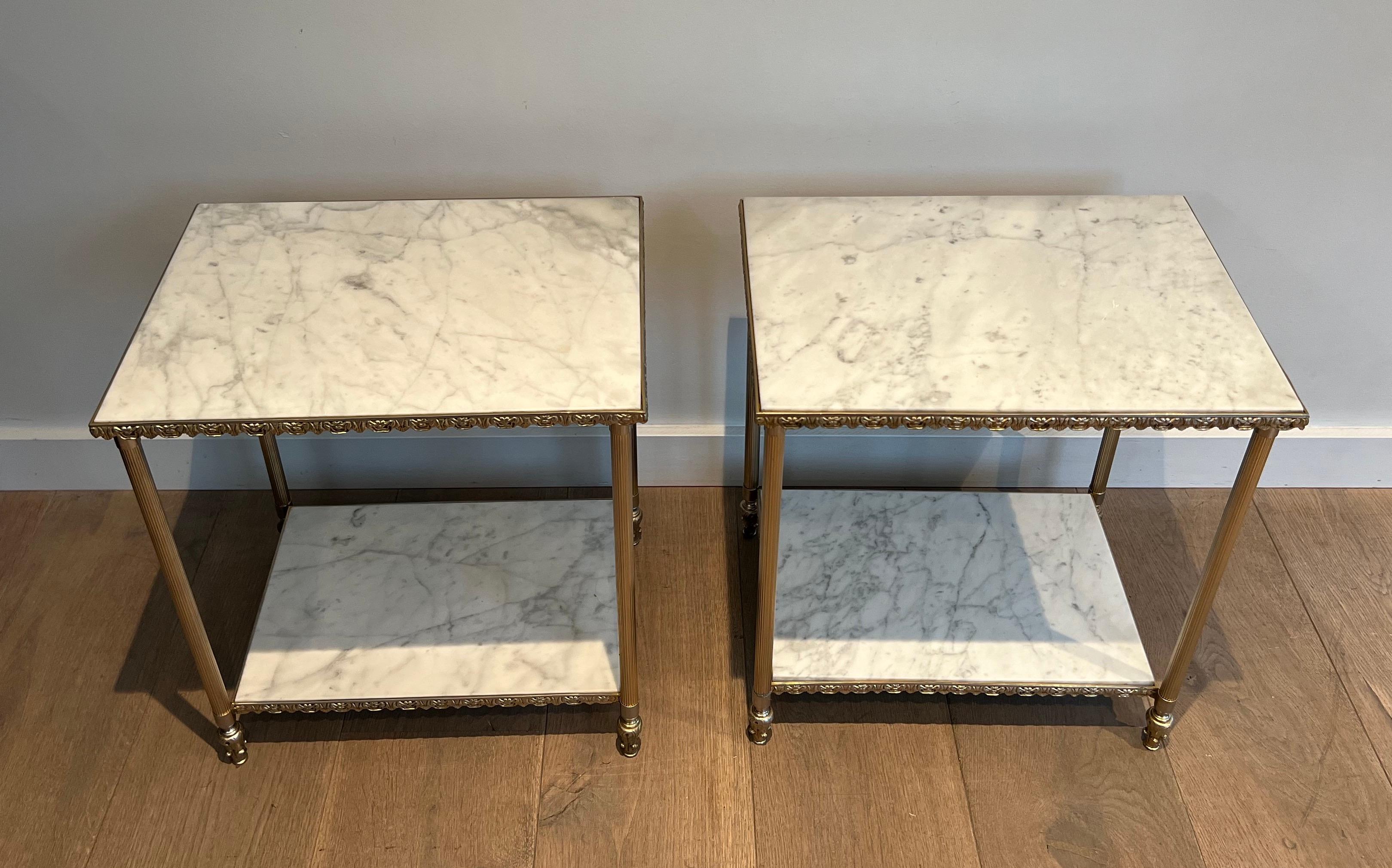 Pair of Silver Side Tables with Carrara Marble Top In the Style of Maison Jansen For Sale 5